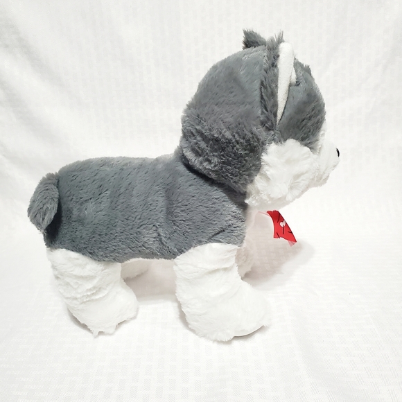 Walmart Hug Fun Siberian Husky Plush Puppy Love Grey Dog Heart Bow Stuffed 12". - Picture 7 of 13